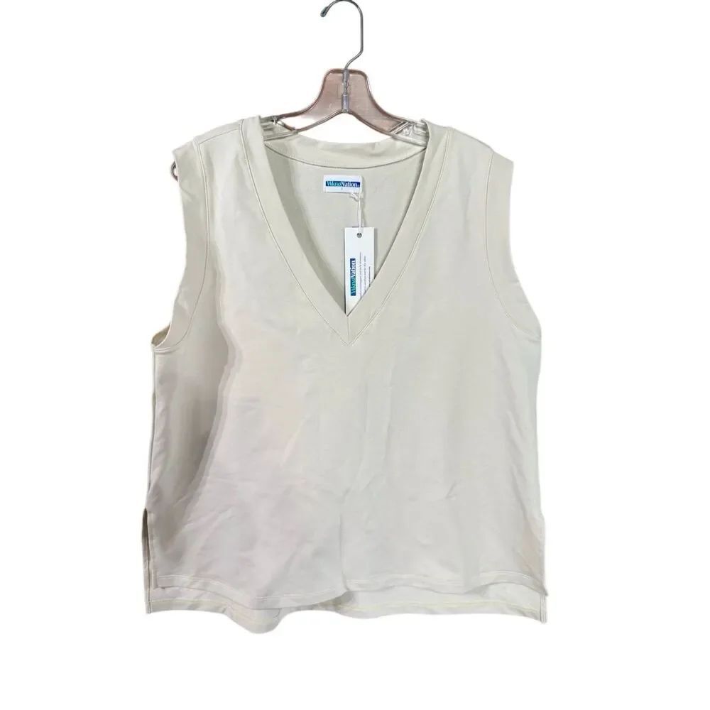 WKND Nation sleeveless V-neck vest in a cream/ivory Sz L NWT